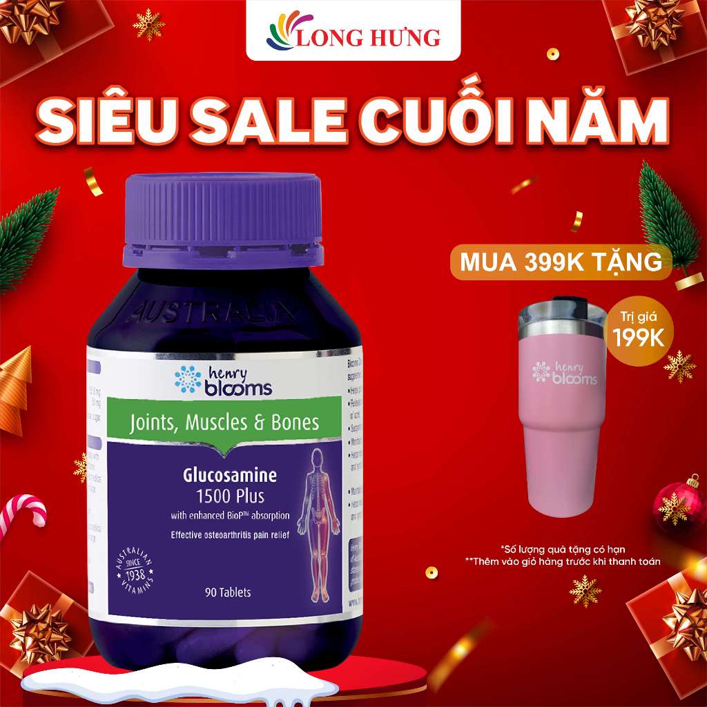 Viên uống Henry Blooms Glucosamine 1500 Plus hỗ trợ chắc khỏe hệ xương khớp (30 viên/90 viên/180 viên)