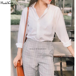 Áo sơ mi trắng nữ giấu cúc cơ bản dáng suông WEXUU chất vải Tơ ý đứng dáng chống nhăn - SM01