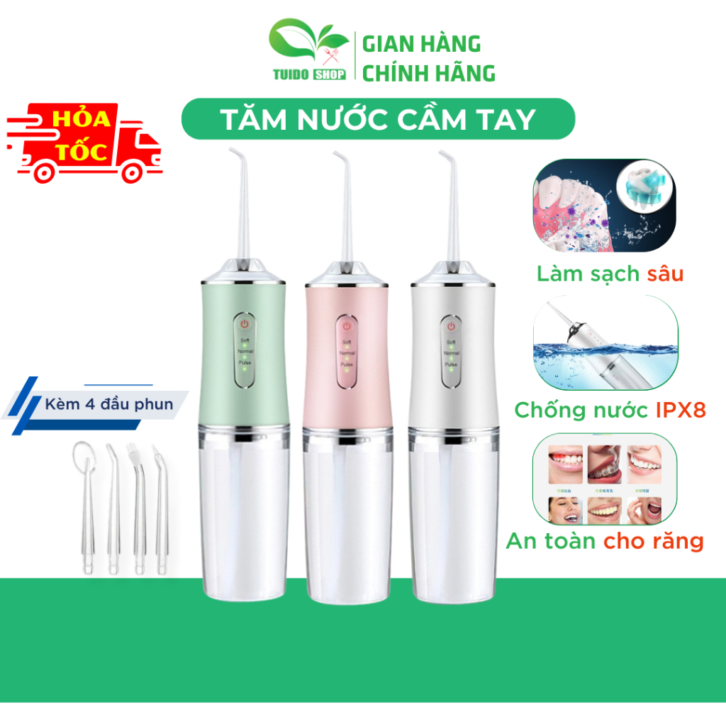 Máy Tăm Nước Cầm Tay - Tăm Nước Vệ Sinh Răng Miệng Hàng Chính Hãng Sạc pin Chống thấm nước - TUIDO.STORE