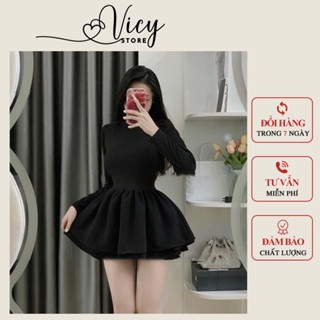 Đầm body tay dài xòe tầng tôn dáng, váy body ngắn phối tùng sexy đi chơi dạo phố Vicy BDTD01
