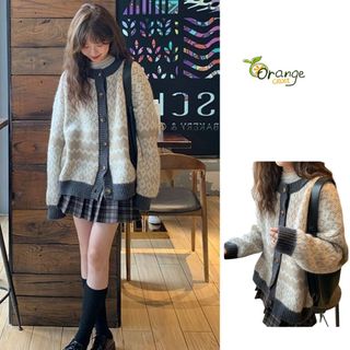 Áo Khoác Len Dệt Kim Dáng Vừa Tay Dài Cổ Tròn Phối Báo Viền Đen Siêu Xinh Basic Mẫu Hot 2024 Hàng Qccc Orange