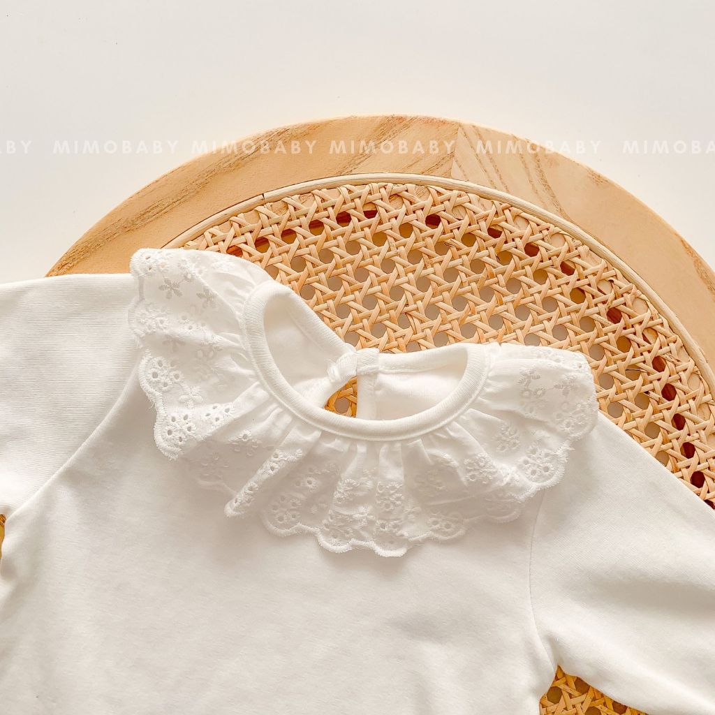 Áo trắng cổ bèo tiểu thư vải cotton dày dặn lót bông mềm mại ấm áp mùa thu đông cho bé QA121 Mimo Baby