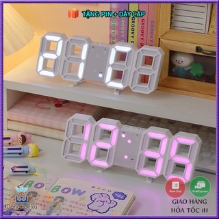 Đồng hồ để bàn decor báo thức điện tử treo tường led 3D số to nhìn giờ rõ ngày đêm cảm biến độ sáng