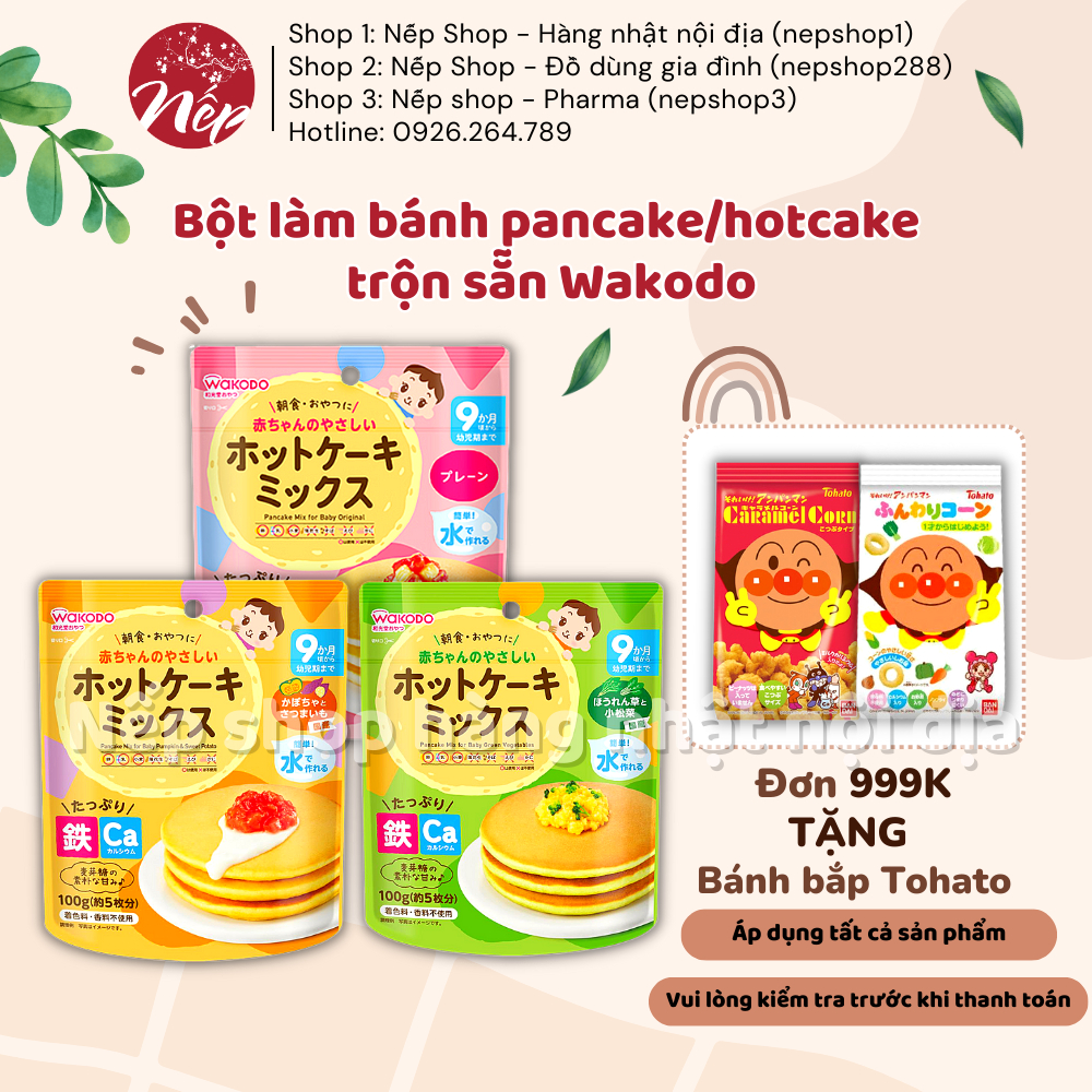 Bột Làm Bánh Pancake/Hotcake Trộn Sẵn Wakodo Cho Bé 9 Tháng Tuổi Trở Lên - Nếp Shop