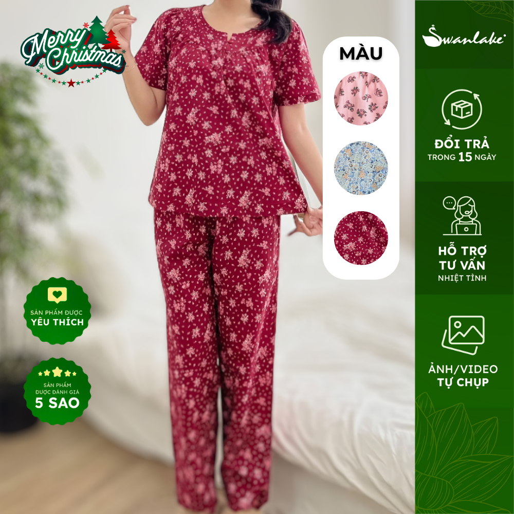SWANLAKE | Set Đồ Bộ Mặc Nhà Quần Dài Tay Lỡ Vải Cotton Bông - B11019LW01