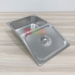 Khay g/n inox 1/2 đục lỗ nhỏ, lớn đựng thực phẩm, đựng thạch topping, thức ăn, gà chiên