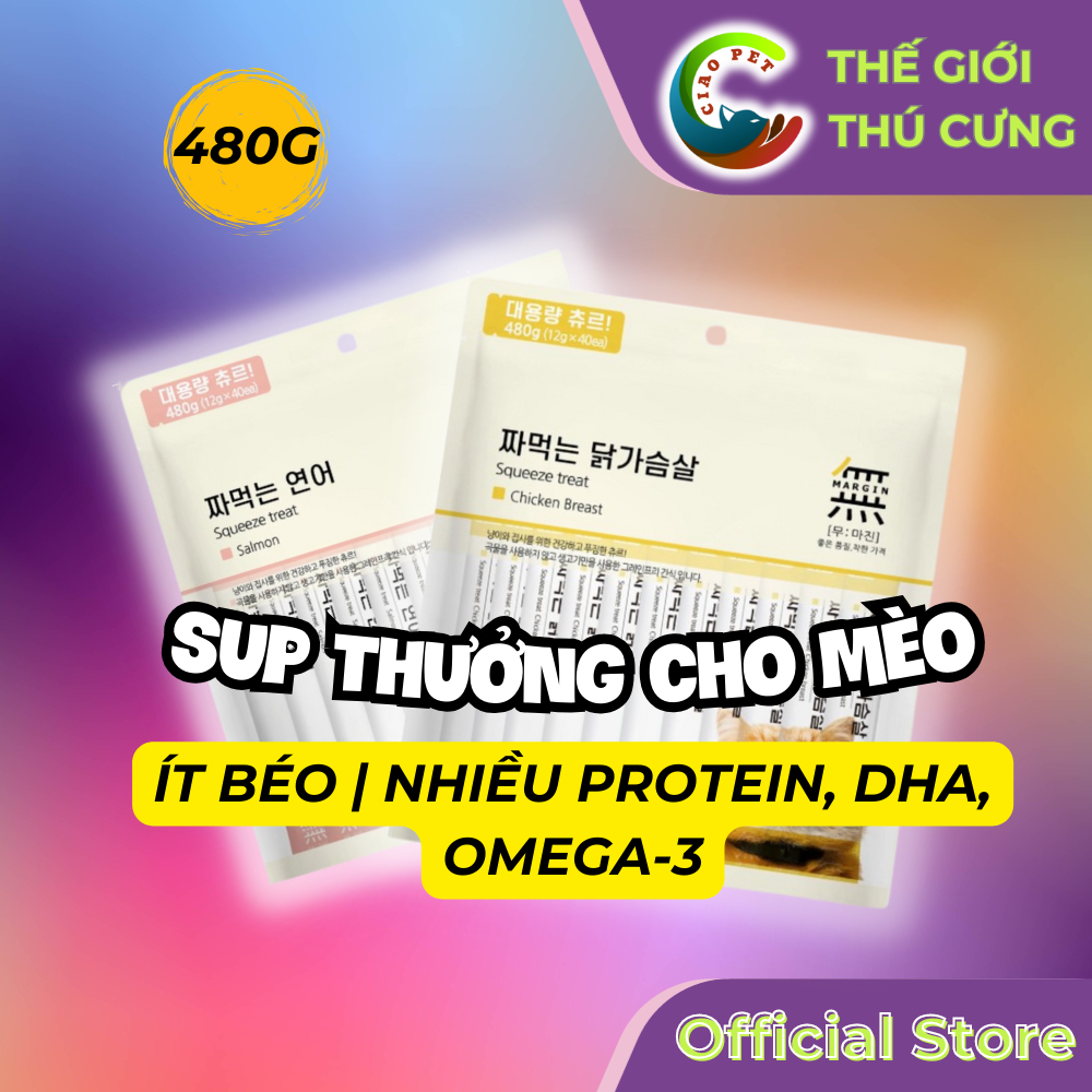 Súp thưởng thịt thật cho mèo Mumargin | Giàu vitamin D, DHA và Omega-3 | Ngăn ngừa lão hoá và béo phì