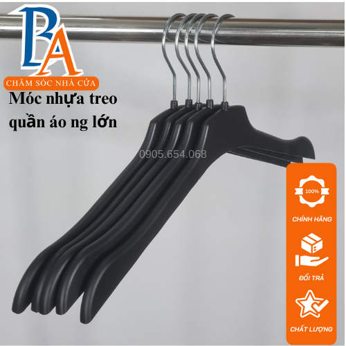(Combo 5) Móc Nhựa Treo Quần Áo Size 40cm, Vai Áo Dẹp, Chất Liệu Nhựa Đen Sơn Bóng Không Xước Quần Áo