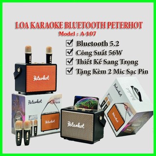 Loa Karaoke Bluetooth Peterhot A107 Kèm 2 Mic. công suất 56W tặng kèm 2 mic không dây, pin khủng, Loa hát karaoke