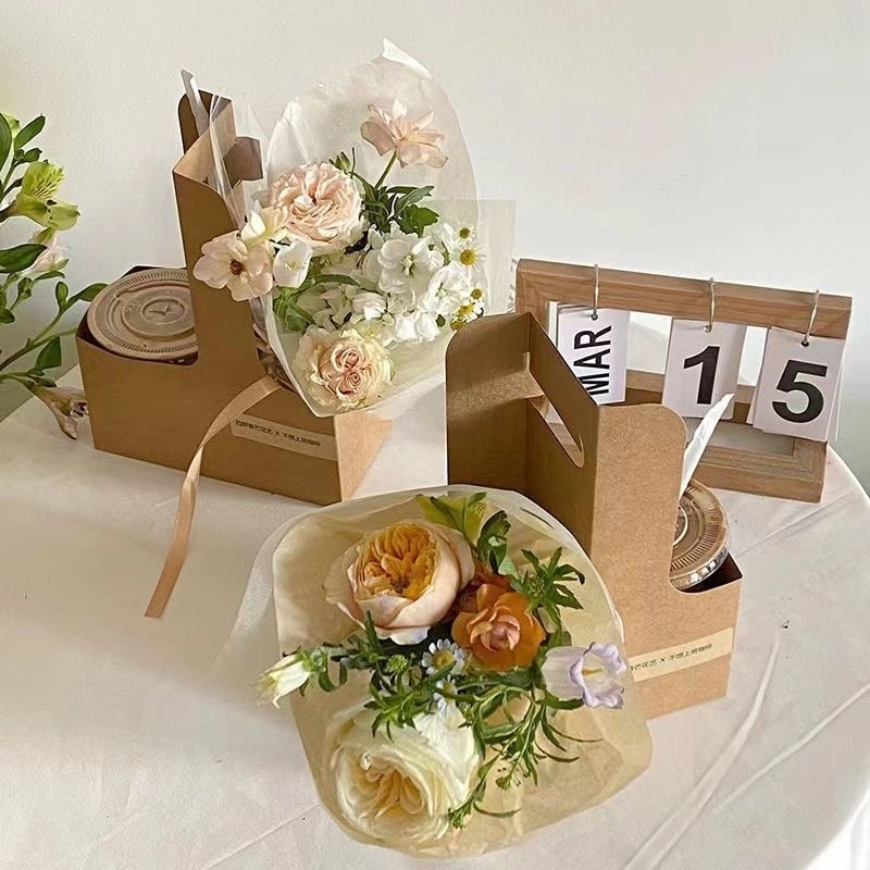 Túi Kraft 2 ngăn đựng Hoa và Nước.