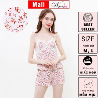 Đồ bộ mặc nhà WANNABE  bộ quần sọt phối áo ngủ 2 dây nhúng phồng cúp phối ren tạo sự đầy đặn BSS93