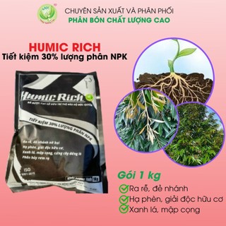 Phân bón humic rich cao cấp gói 1kg - siêu ra rễ, siêu đẻ nhánh nở bụi, hạ phèn, giải độc hữu cơ, xanh lá, mập cọng