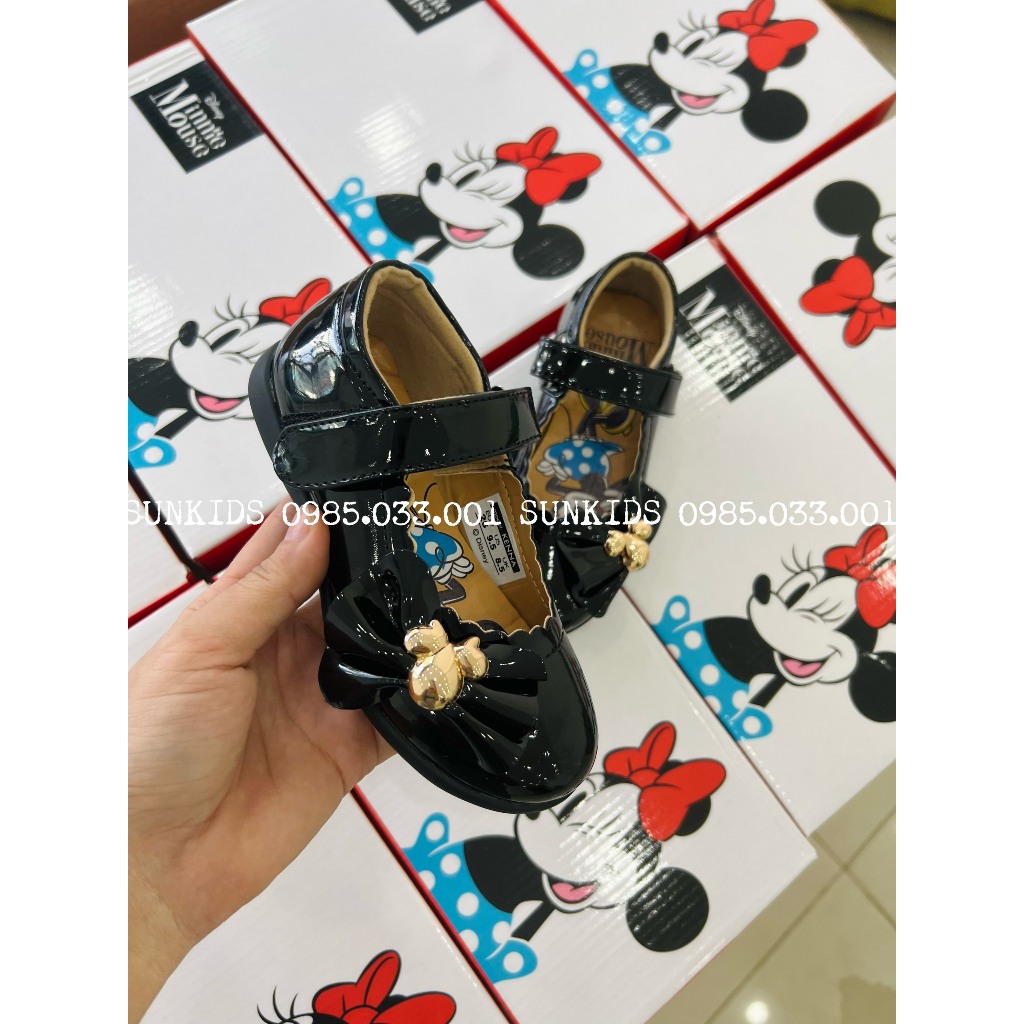 Giày búp bê bé gái Minnie đen quai dán