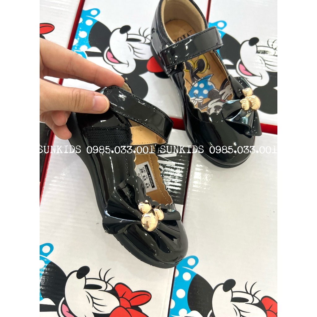 Giày búp bê bé gái Minnie đen quai dán