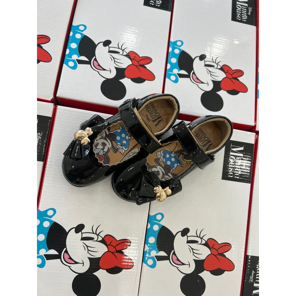 Giày búp bê bé gái Minnie đen quai dán