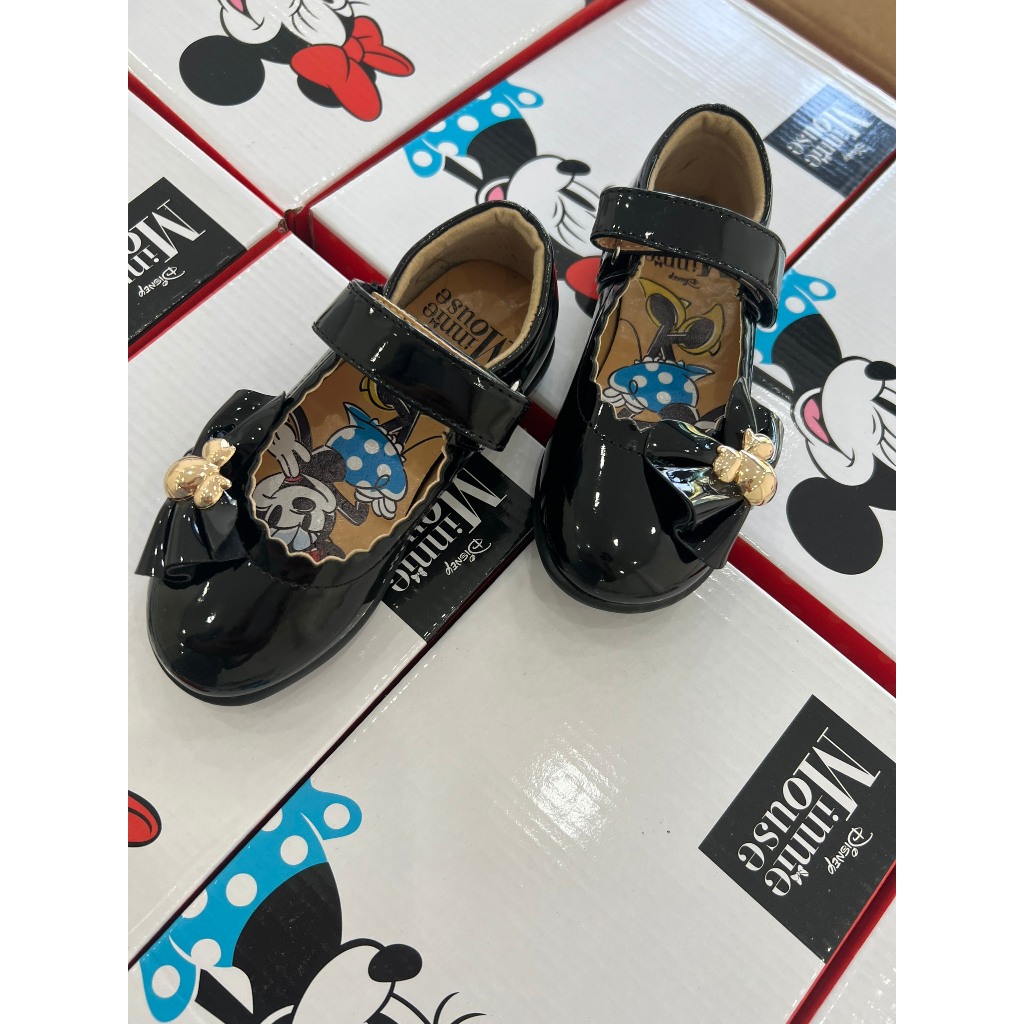 Giày búp bê bé gái Minnie đen quai dán