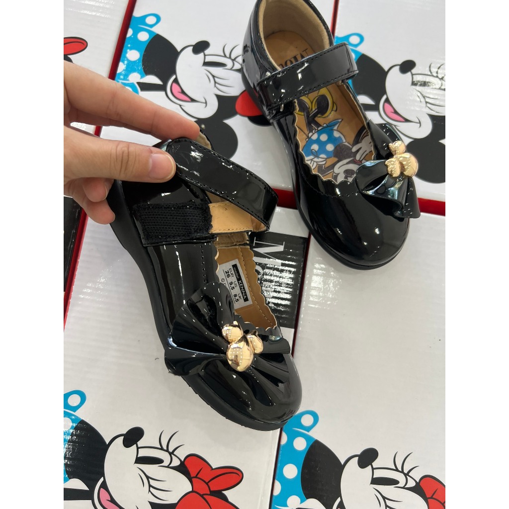 Giày búp bê bé gái Minnie đen quai dán