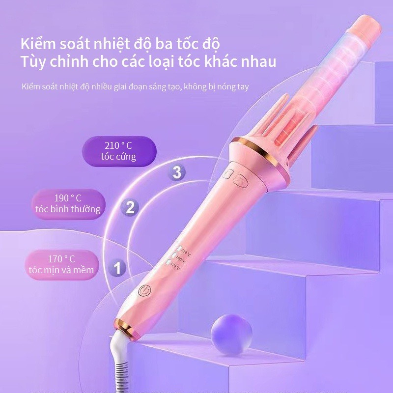 Máy uốn tóc xoăn tự động Unpublic làm xoăn mini 3 trục sóng chất liệu gốm sứ đường kính uốn 28mm