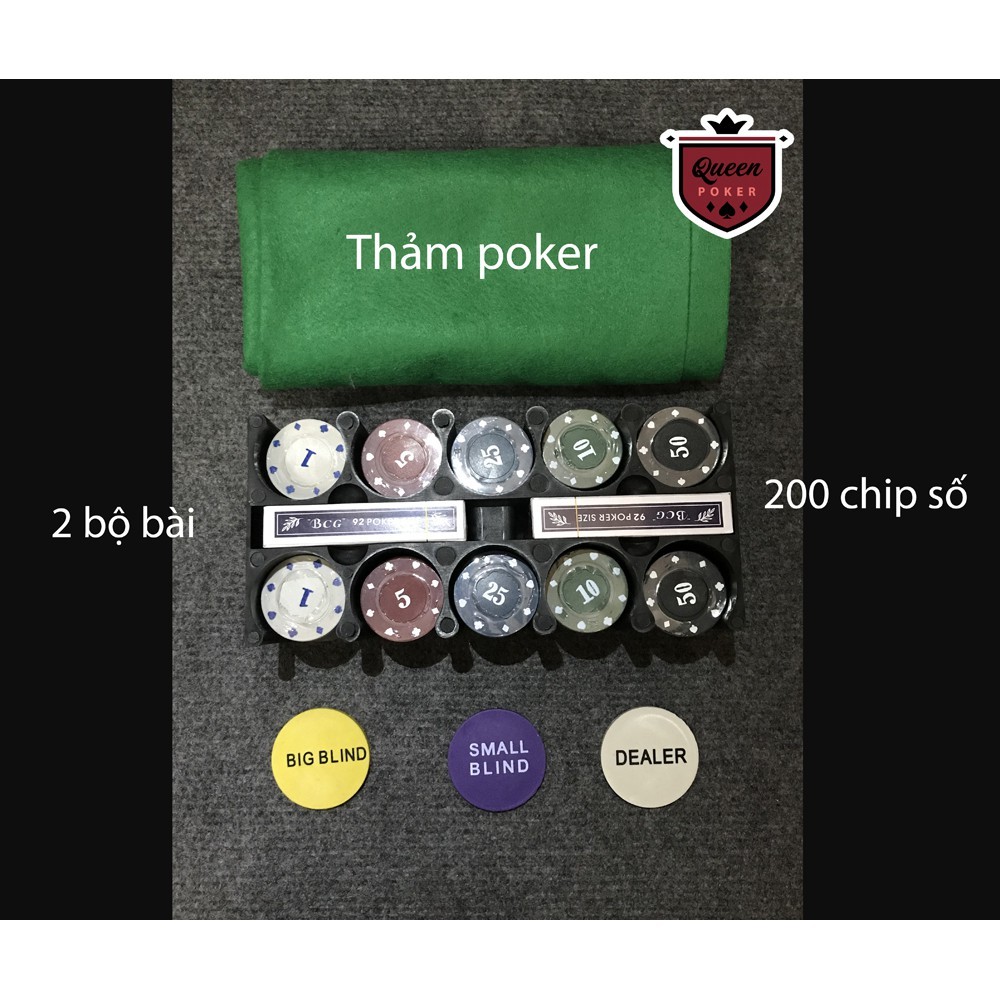 Bộ Poker Hộp Sắt Loại 100 và 200 chip có số (phỉnh poker) Hàng Nhập khẩu Cao Cấp