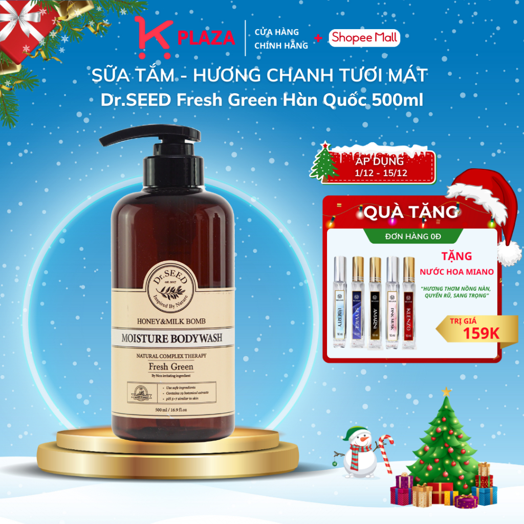 Sữa tắm dưỡng ẩm, trắng da, hương nước hoa Dr. SEED Fresh Green 500ml Hàn Quốc da mềm mại, dùng cho nam và nữ, thơm lâu