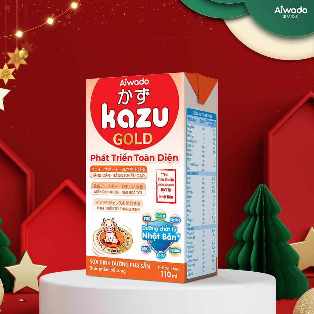 Sữa Bột Pha Sẵn Aiwado Kazu Gold Phát Triển Toàn Diện - Thùng 48 hộp 110ml
