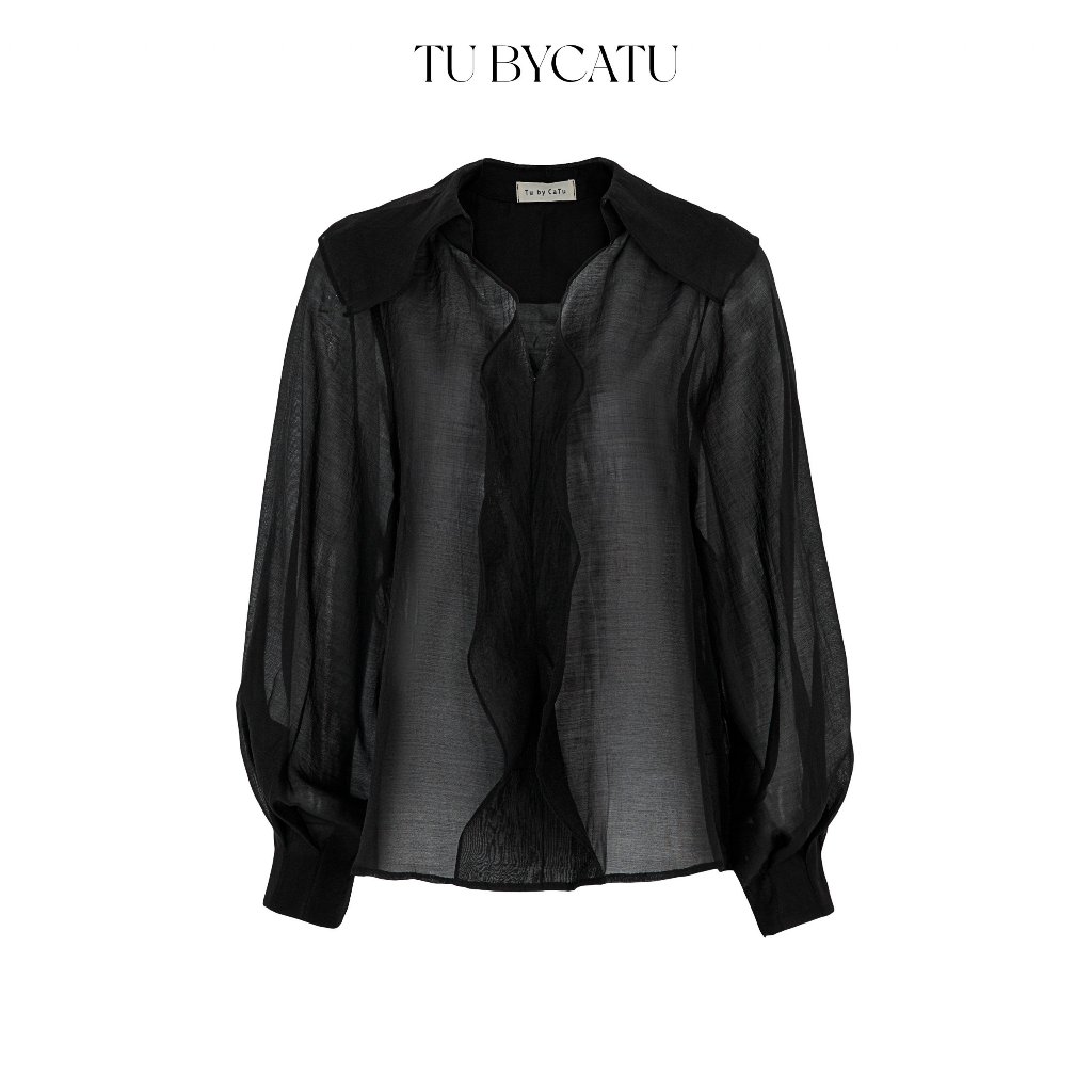 TUBYCATU | Áo sơ mi xô xốp đen bèo cổ
