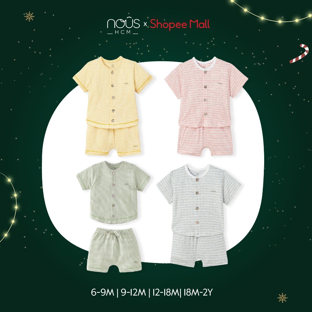 Bộ quần áo cài thẳng cộc Nous kẻ caro nhiều màu sắc chất liệu Nu doux, petit từ 3-6 tháng đến 12-18 tháng
