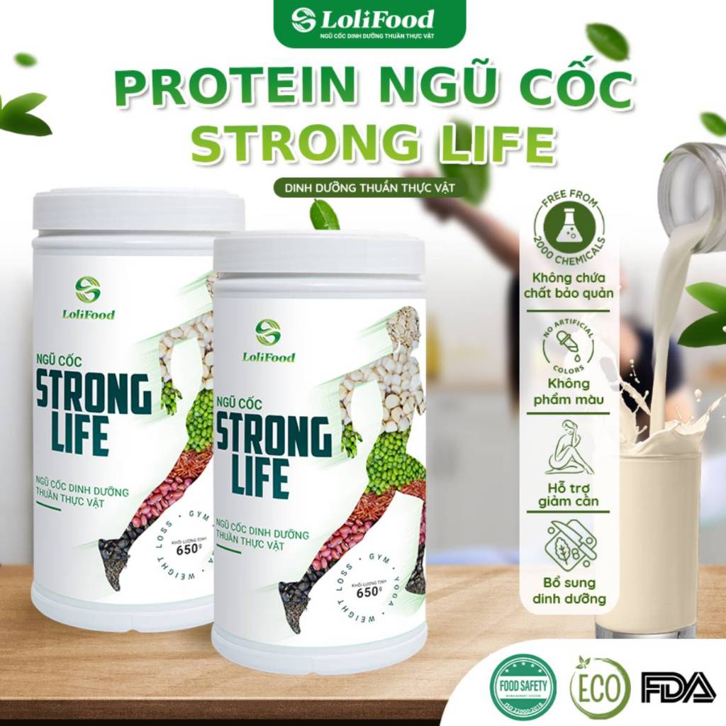 Bột Protein Thực Vật Bột Whey Thực Vật Ngũ Cốc StrongLife LOLIFOOD Tăng Cơ Giảm Mỡ Cho Gym, Yoga, Giảm Cân