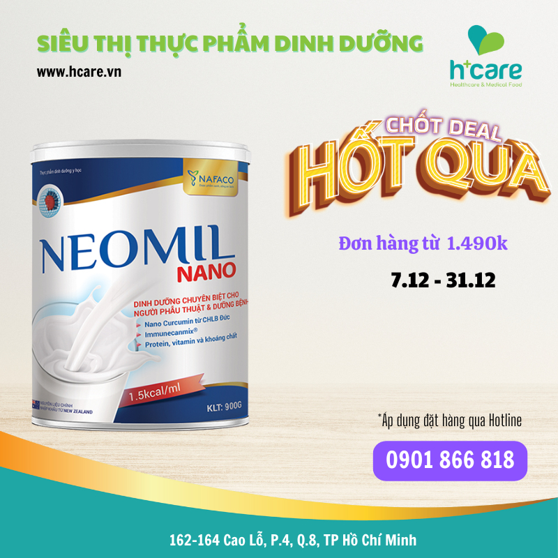 Sữa Bột Nafaco Neomil Nano 900g- Dinh dưỡng chuyên biệt cho người sau phẫu thuật và dưỡng bệnh