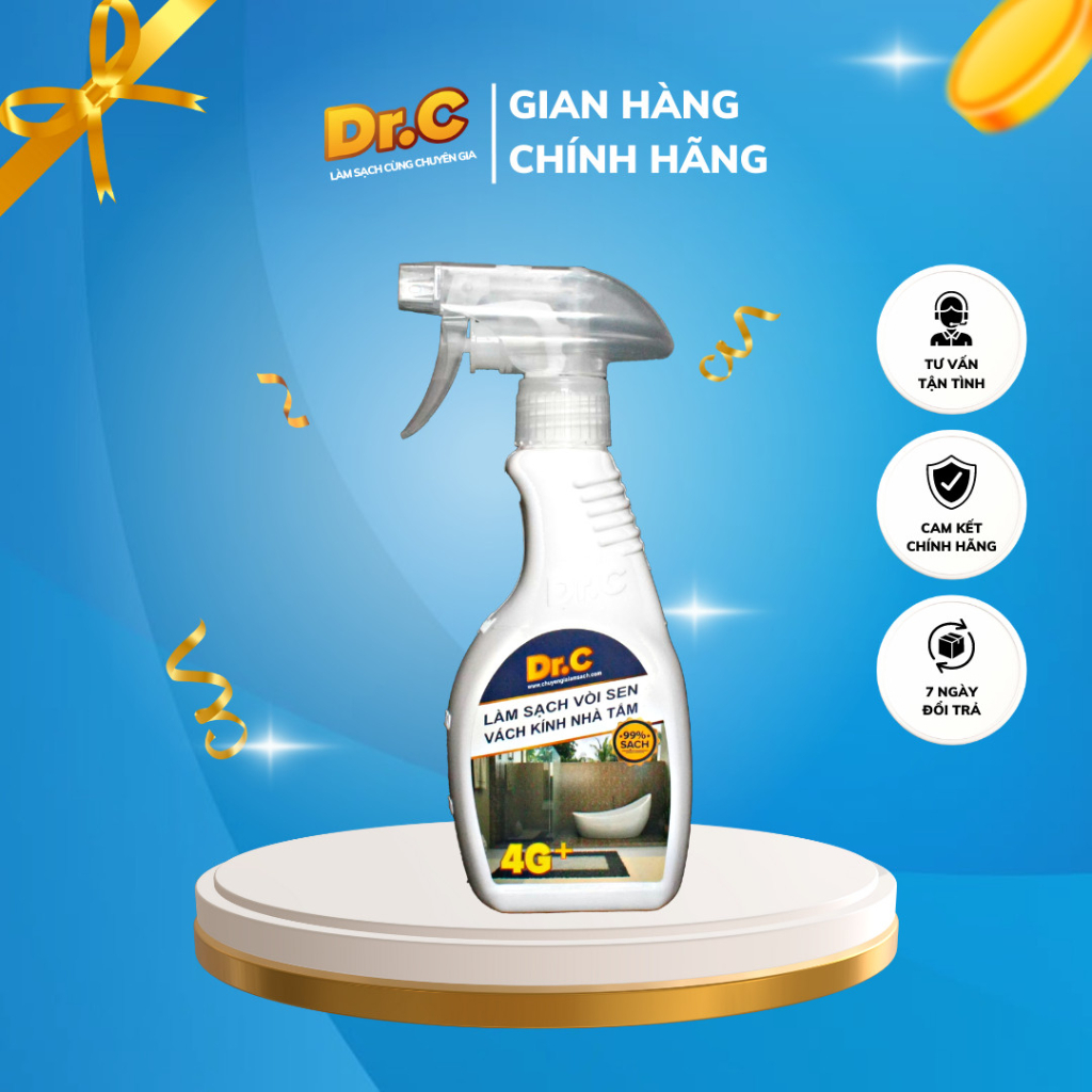 Siêu tẩy cặn canxi Dr.C 4G, Tẩy cặn vôi bám trên sen vòi, vách kính, thiết bị phòng tắm