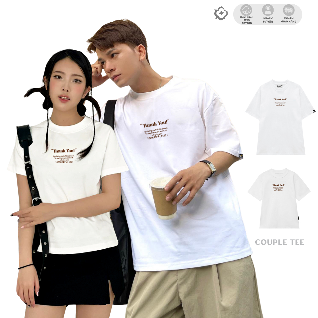 Combo Áo Trắng Nam Nữ Form Rộng Vừa