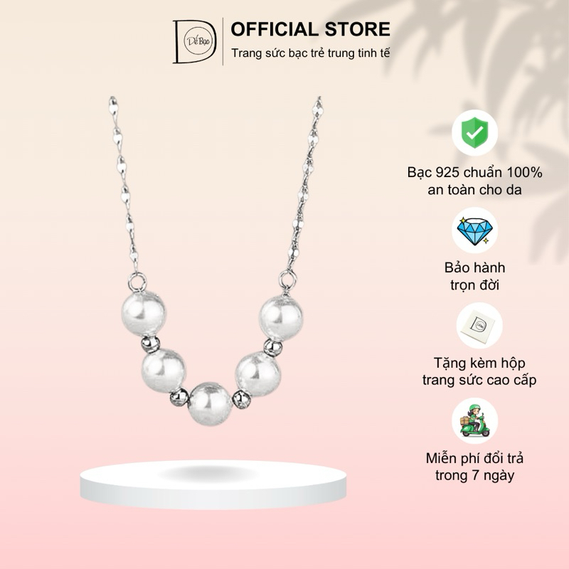 Dây chuyền bạc nữ 925 5 hạt trai pearl necklace Dế Bạc - D4476