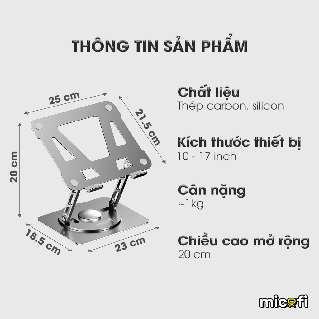 Combo Giá Đỡ Laptop, Giá Đỡ Điện Thoại Ipad Máy Tính Bảng, Móc Treo Túi Cặp Xách Micofi