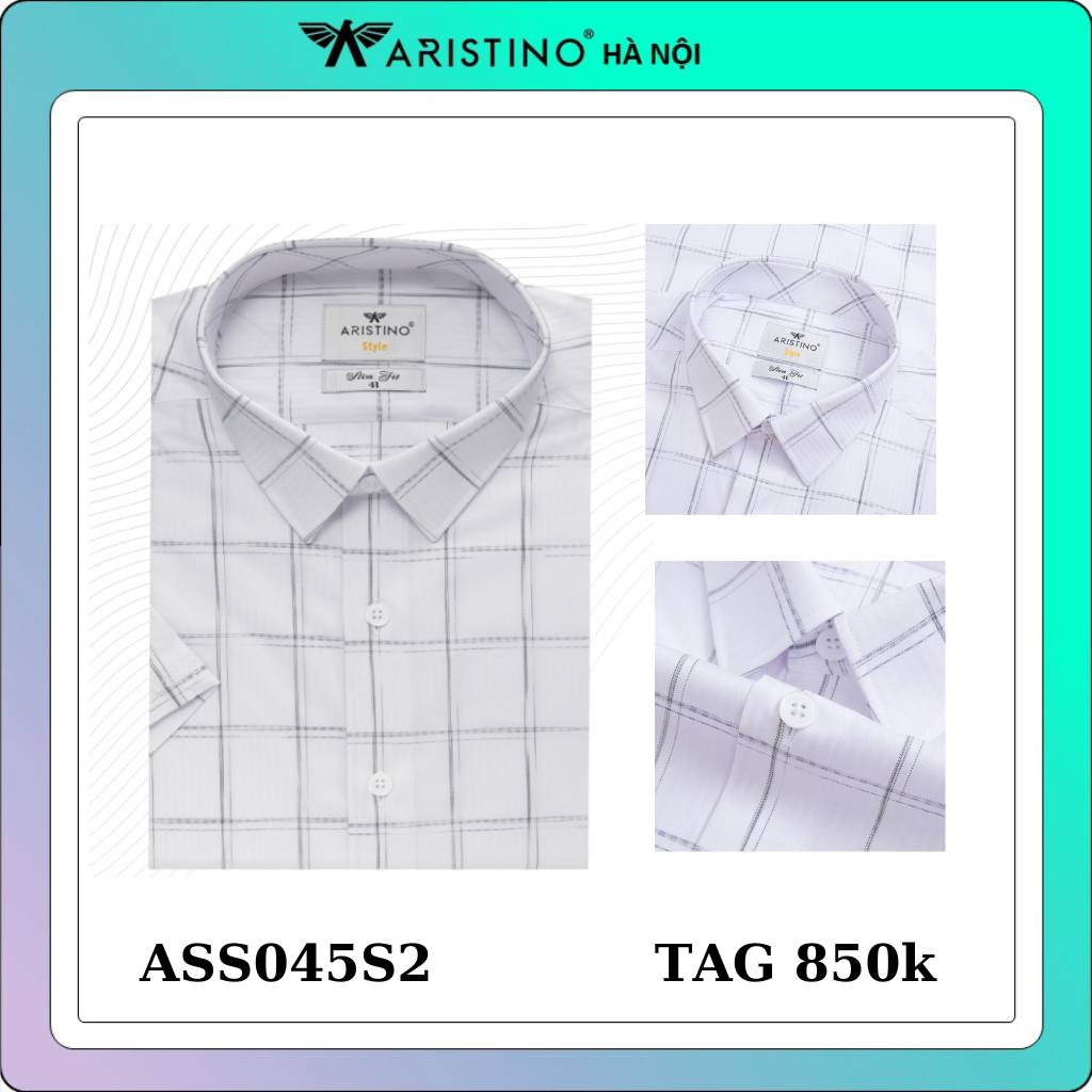 Áo sơ mi ngắn tay Aristino sợi chắt lọc từ lá tà tự nhiên mềm mại form ôm ASS045S2