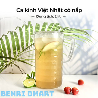 ca kính 2 lít nhựa việt nhật cao cấp, ca nhựa đựng nước kèm nắp 6058