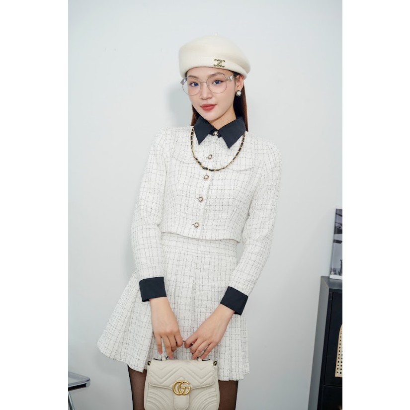 Áo Khoác Nữ 𝐂𝐂𝐇𝐀𝐓 Chất Dạ Tweed Lana Cao Cấp Phong Cách Thanh Lịch 23KHZ8003OT