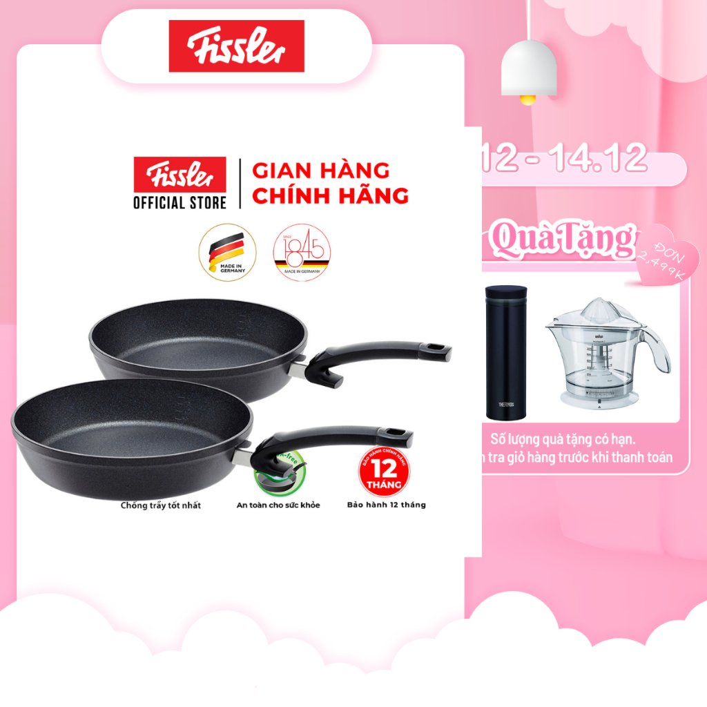 Bộ 2 chảo chống dính cao cấp Đức đáy từ Fissler Adamant Comfort 24cm&28cm hàng chính hãng 100% sản xuất tại Đức, an toàn