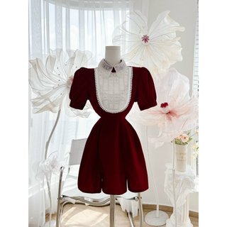 Đầm Nhung phối ren kiểu ngắn  JARI SHOP   sang trọng dành cho bạn gái.