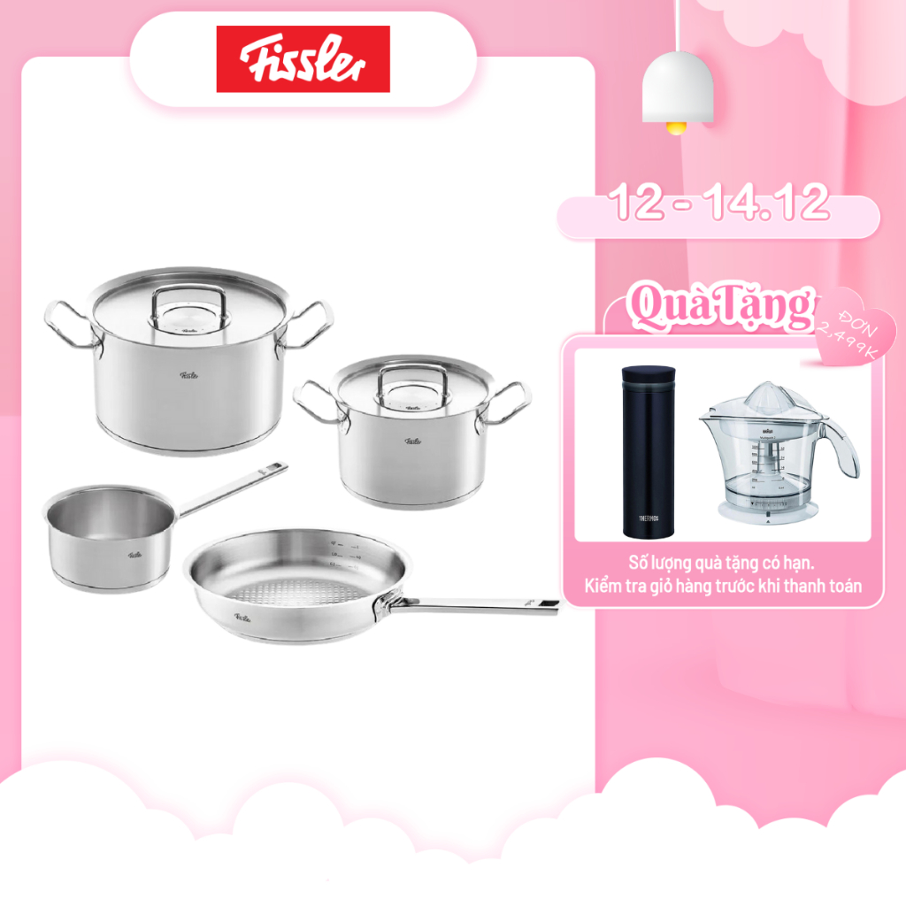 Bộ nồi 3 món Fissler Original Pro nắp inox và Chảo inox Fissler Original Pro size 24cm-Hàng chính hãng bảo hành 24 tháng