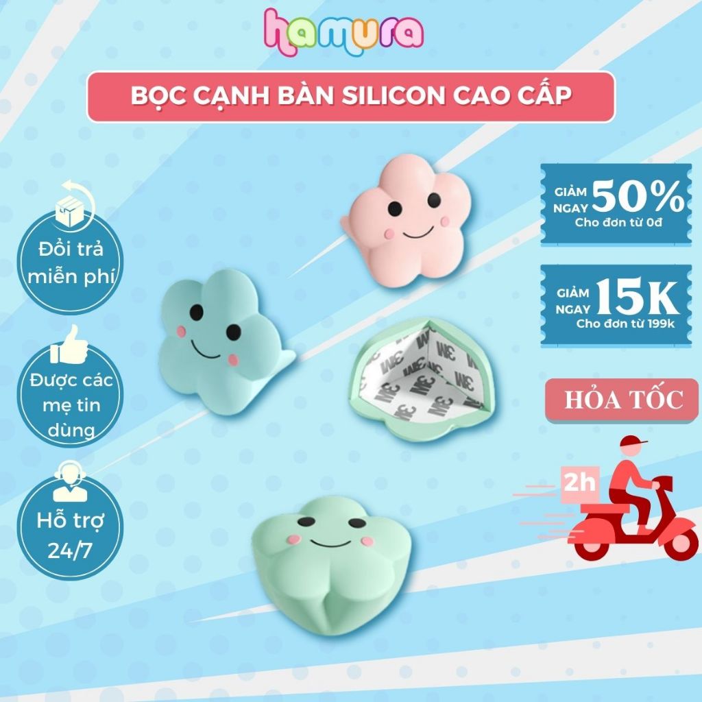 Bọc cạnh bàn an toàn cho bé,miếng bọc cạnh giường chất liệu silcion,kèm băng dính 2 mặt