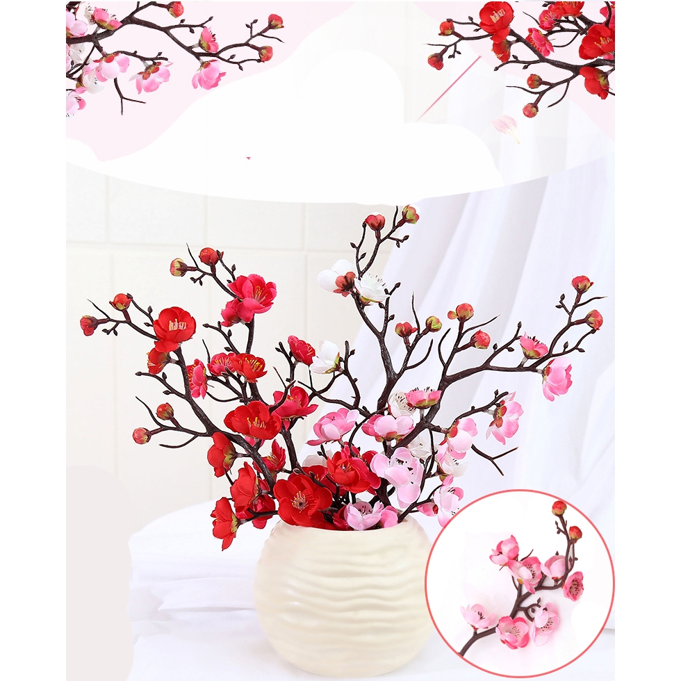 Cành đào cổ giả cành mai giả - thân cổ 20cm trang trí tết, giỏ quà Tết