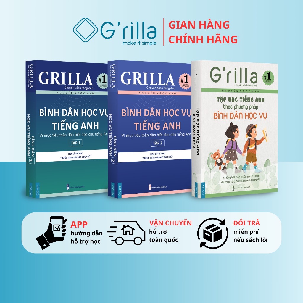 Sách - Combo Tập đọc và Bình dân học vụ tiếng Anh tập 1 & 2 Grilla kèm app miễn phí