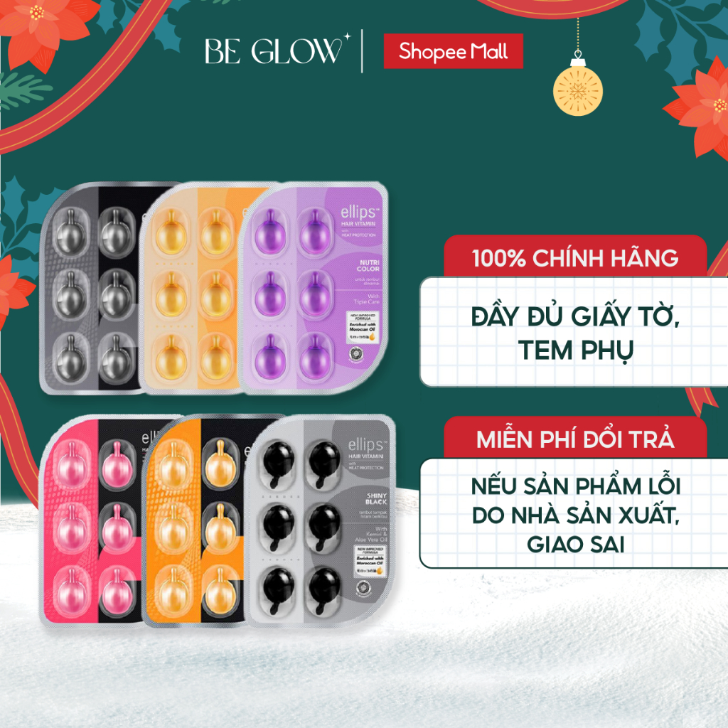 Serum dưỡng tóc Ellips Hair Vitamin Pro-Keratin giúp tóc chắc khoẻ, óng mượt (1 vỉ 6 viên) - Be Glow Beauty