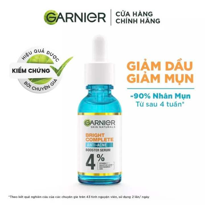 Dưỡng chất cho da dầu mụn Garnier Bright Complete Anti-Acnes Booster Serum 4%