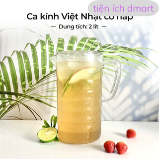 ca kính nhựa pet cao cấp có kèm nắp, ca nhựa đựng nước dung tích 2L 6056