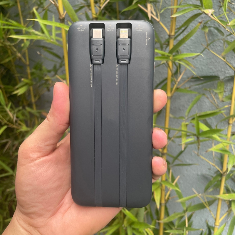 Pin dự phòng Remax RPP-657 siêu mỏng 10000mAh sạc được cho Táo 15 - tích hợp 2 cáp typeC và LN