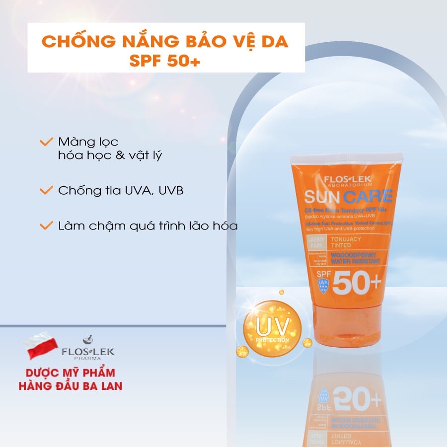 Kem Chống Nắng Cho Da Dầu Mụn Oil Free Sun Protection Tinted Cream SPF 50+ FLOSLEK Giúp Bảo Vệ Da Toàn Diện Tuýp 50ml