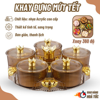 Khay đựng bánh kẹo nhựa cao cấp đựng hoa quả mứt tết 5 ngăn có nắp, hộp đựng thực phẩm bánh kẹo sang trọng tiện lợi