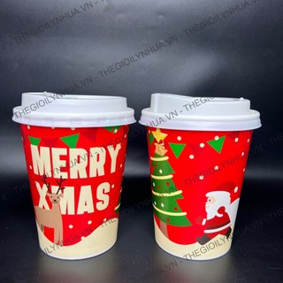 Combo 100 cốc giấy giáng sinh 2024 thể tích 360ml, ly giấy 12oz đựng cà phê in sẵn họa tiết noel năm 2024