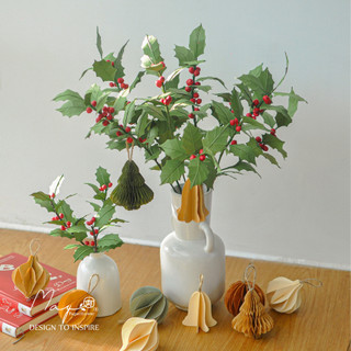 Hoa Giả Handmade Bằng Giấy Trang Trí - Cành Holly Berry MAYPAPERFLOWER Decor Giáng Sinh, Quà Tặng Giáng Sinh, Người Yêu